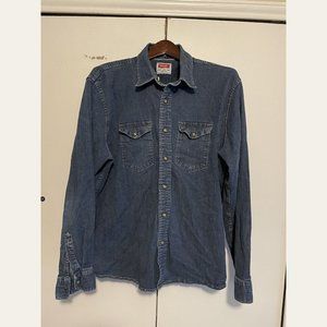 Wrangler Pearl Snap Indigo Men's XL Denim Shirt Jeans Blue Western Rockabilly